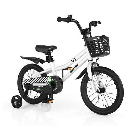 Costway 16 Inch Kid's Bike Removable Training Wheels, Black & White, TS10085WH-16